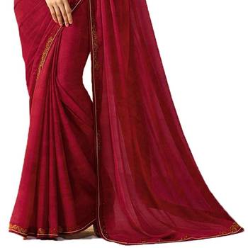 Maroon plain georgette saree with blouse 3