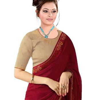 Maroon plain georgette saree with blouse 4