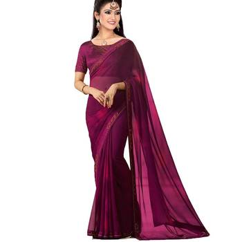 Purple plain georgette saree with blouse 1