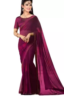 Purple plain georgette saree with blouse