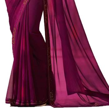 Purple plain georgette saree with blouse 3