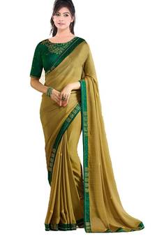 Yellow plain georgette saree with blouse