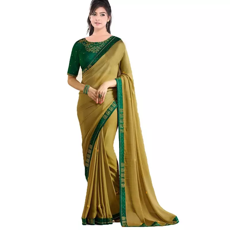 Yellow plain georgette saree with blouse
