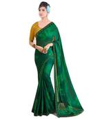 Green plain georgette saree with blouse