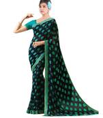 Blue printed georgette saree with blouse