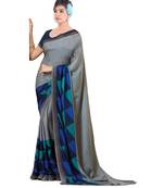 Grey printed georgette saree with blouse
