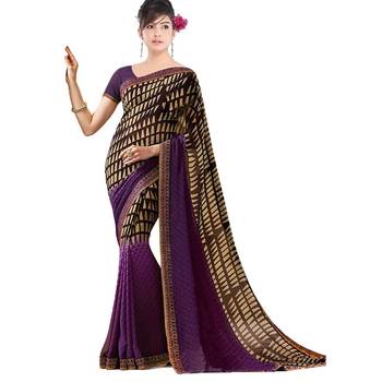 Purple printed georgette saree with blouse 1