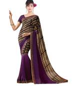 Purple printed georgette saree with blouse