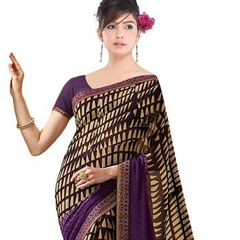 Purple printed georgette saree with blouse 2