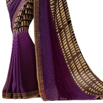 Purple printed georgette saree with blouse 3
