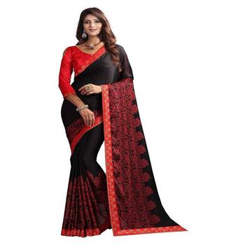 Black printed georgette saree with blouse 1
