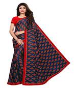 Blue printed silk saree with blouse