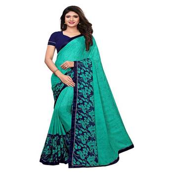 Sky blue printed silk saree with blouse 1