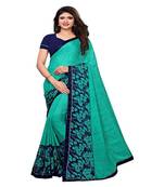 Sky blue printed silk saree with blouse