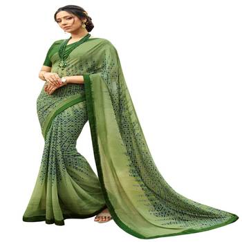 Mehendi printed silk saree with blouse 1