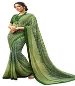 Mehendi printed silk saree with blouse