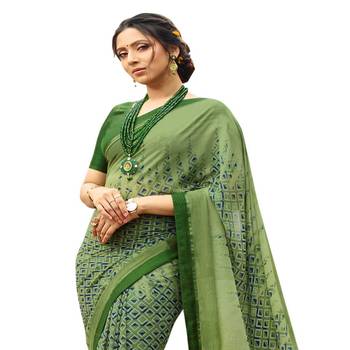 Mehendi printed silk saree with blouse 2