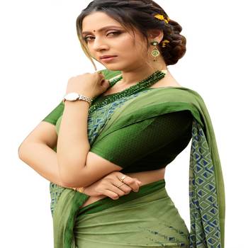 Mehendi printed silk saree with blouse 3