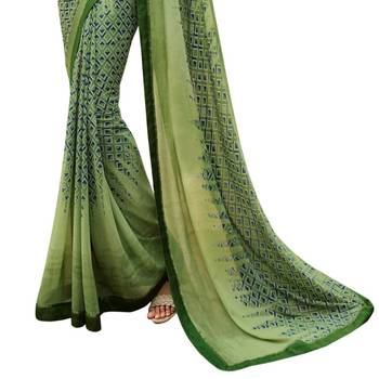 Mehendi printed silk saree with blouse 4