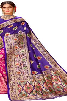Blue woven cotton saree with blouse