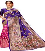 Blue woven cotton saree with blouse