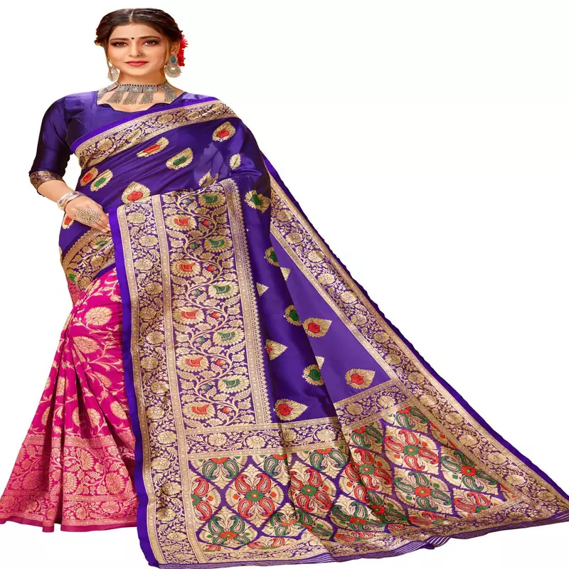 Blue woven cotton saree with blouse