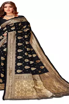 Black woven silk saree with blouse