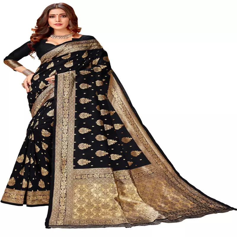 Black woven silk saree with blouse