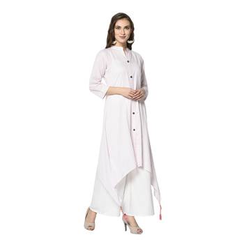 white Elora Cotton Striped Designer Kurti for Women 4
