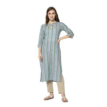 blue Elora South Cotton Striped Designer Kurti for Women 1
