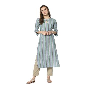 blue Elora South Cotton Striped Designer Kurti for Women 2