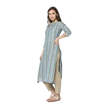 blue Elora South Cotton Striped Designer Kurti for Women 3