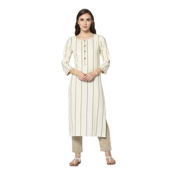 off white Elora Cotton Striped Designer Kurti for Women 1