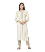 off white Elora Cotton Striped Designer Kurti for Women