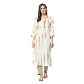 off white Elora Cotton Striped Designer Kurti for Women 2