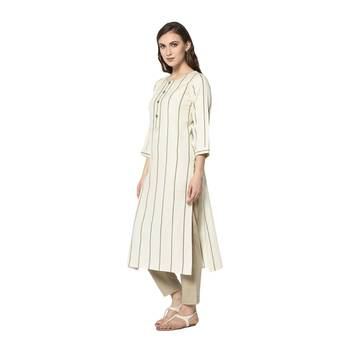 off white Elora Cotton Striped Designer Kurti for Women 3