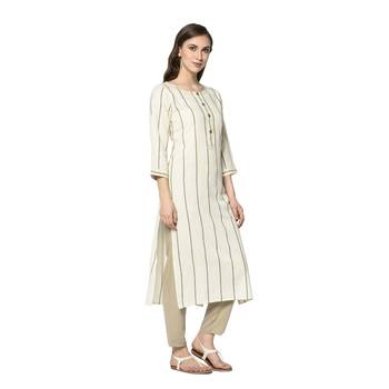off white Elora Cotton Striped Designer Kurti for Women 4