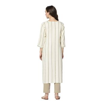 off white Elora Cotton Striped Designer Kurti for Women 5