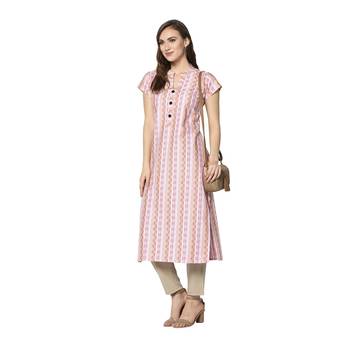 pink Elora Cotton Striped Designer Kurti for Women 2
