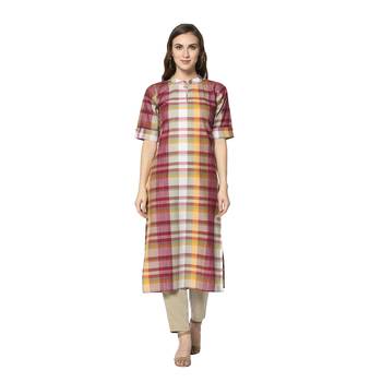 red Elora Cotton Striped Designer Kurti for Women 1