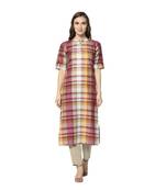 red Elora Cotton Striped Designer Kurti for Women