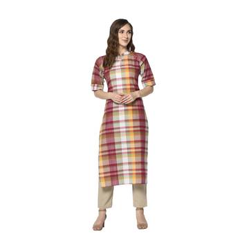 red Elora Cotton Striped Designer Kurti for Women 2