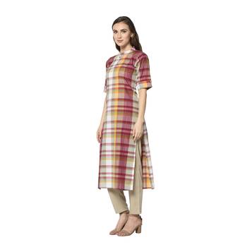 red Elora Cotton Striped Designer Kurti for Women 3