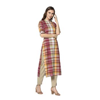 red Elora Cotton Striped Designer Kurti for Women 4