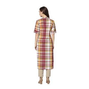 red Elora Cotton Striped Designer Kurti for Women 5