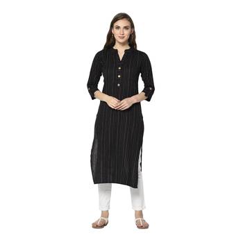 black Elora Cotton Striped Designer Kurti for Women 1