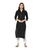 black Elora Cotton Striped Designer Kurti for Women