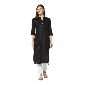 black Elora Cotton Striped Designer Kurti for Women 2