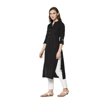 black Elora Cotton Striped Designer Kurti for Women 3