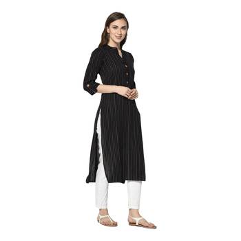 black Elora Cotton Striped Designer Kurti for Women 4